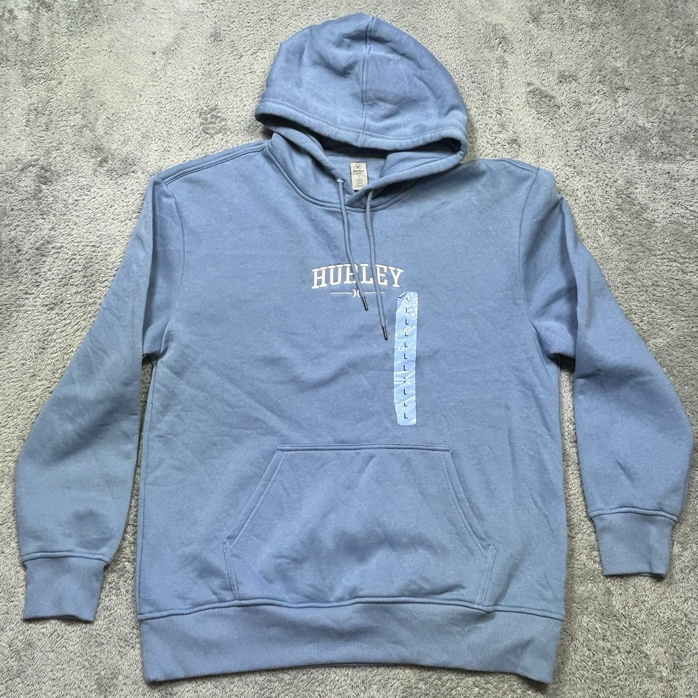 Hurley Hoodie Men's L Blue Surfwear Y2K Grunge Skater Pullover *NEW WITH DEFECTS